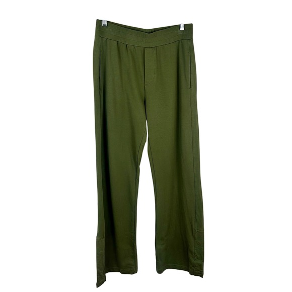 Pact Wide Leg Olive Green Knit Lounge Pants Small Snap Button Orangic Cotton - Picture 1 of 10